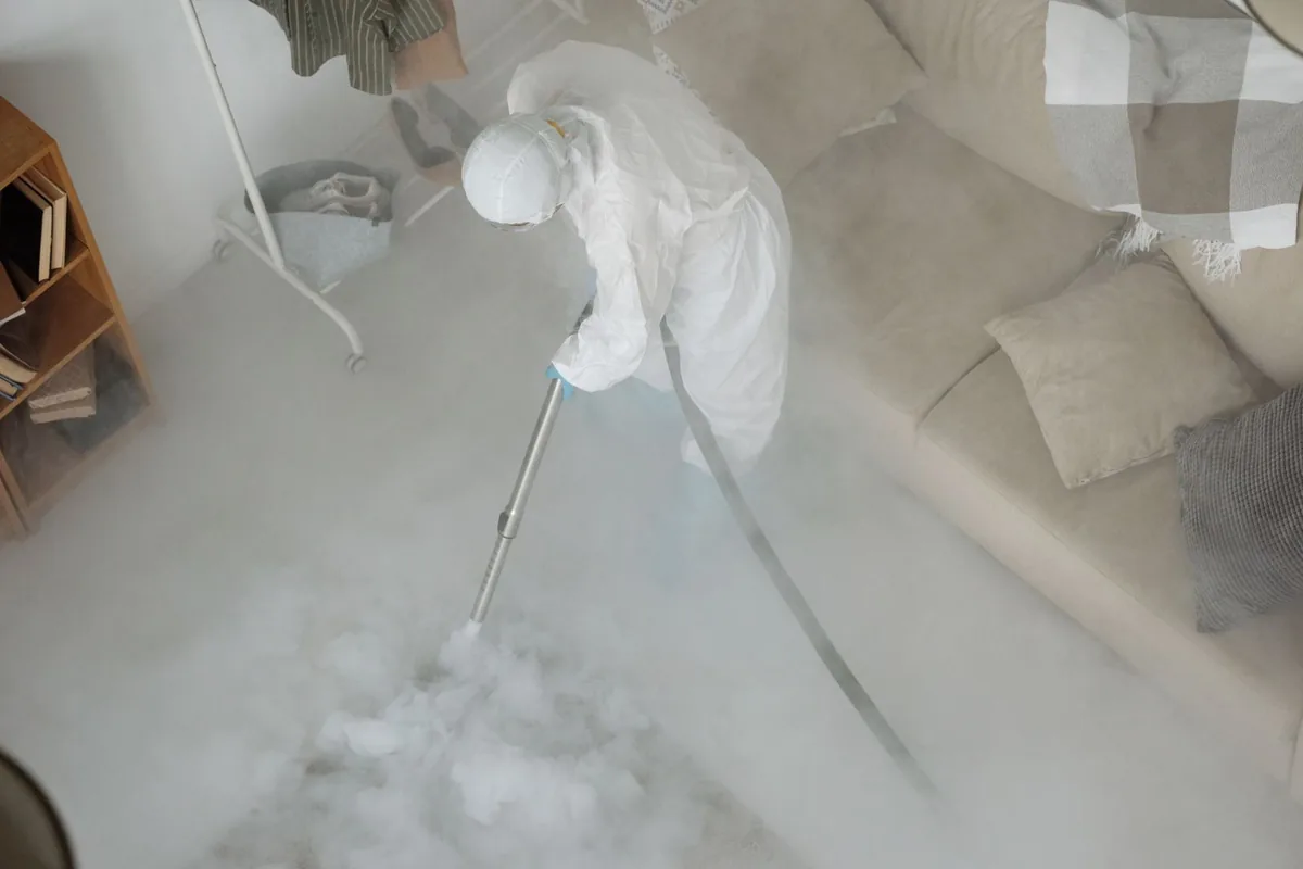 Biohazard cleanup technician in protective equipment, Atwater Village, Los Angeles, CA